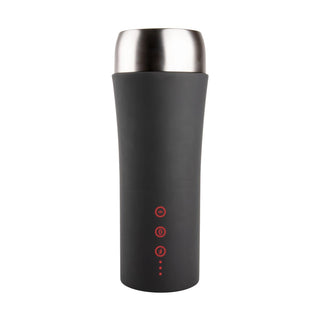 OTouch Inscup 2 lyx masturbator har en elegant svart design med ett metalliskt lock och röda touchkontrollikoner för en handsfree-upplevelse.