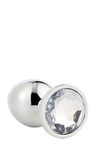 Gleaming Silver Plug Medium visar upp en glänsande silverfinish med en klar, facetterad juvelliknande bas, mot en enkel bakgrund.