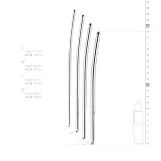 Metall Dilator Set - 4st innehåller fyra metalliska livmoderhalsdilatatorer i olika storlekar, kompletta med skalindikatorer och ett läppstift som referens. Designad för precision, säkerställer den säker och smidig användning i kombination med sterilt glidmedel.