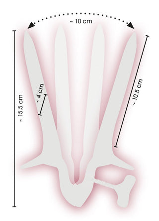 Vaginal Speculum - Metall, tillverkad av högkvalitativt material, mäter 15,5 cm i längd, 10,5 cm i bredd, med en toppbredd på 10 cm och en öppning på 4 cm.