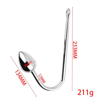 Metall analkrok med utbytbara kulor, silverfärgad design, 233 mm lång, 39 mm bred, 12 mm skaft.