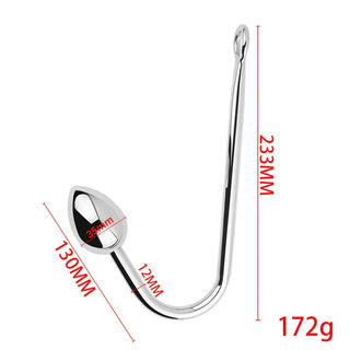 Metall analkrok med utbytbara kulor, silverfärgad, 233mm lång med 130mm böj, vikt 172g.