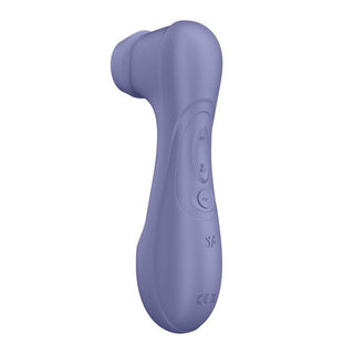 Satisfyer Pro 2 Generation 3 är en blå handhållen massageapparat med knappar för avkoppling och komfort, med avancerad klitorisstimulerande teknologi.
