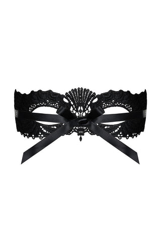Ögonmask spets är en elegant svart spetsmask med en intrikat blommönster och en dekorativ rosett, perfekt för alla maskerader.