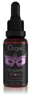 Orgie - Orgasm Drops 30 ml, med en lila mask på etiketten, är en sensationshöjande olja designad för att höja njutning.