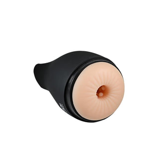 Airturn 3 - Automatisk Masturbator är en svart handhållen personlig massageapparat med en beige texturerad öppning, förstärkt med vibrationer och knölar för en exceptionell upplevelse.