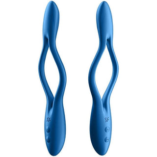 Satisfyer Elastic Joy blå, med två ergonomiska, vågformade blå plastpinnar med knappar vid basen, är perfekt för parvibratoranvändning.