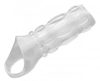 Utforska Penis Sleeve - Transparent, en tydlig texturerad design med en öppen ring i ena änden, gjord av TPE-material för exceptionell komfort.
