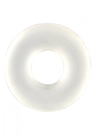 Penisring från Seven Creations är en stretchig, transparent cirkulär glasmunk med en glansig finish, som kombinerar konstnärlig elegans och mångsidig design mot en vit bakgrund.