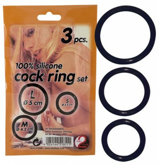 Silikon Cockring från You2Toys inkluderar förpackningar med tre släta svarta penisringar i olika storlekar.