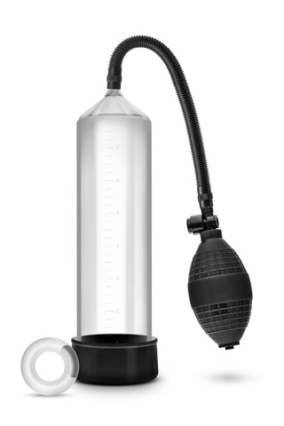 Penispump Performance VX101 inkluderar en vakuumpump med en cylinder, flexibel slang, glödlampa och en löstagbar ring för förbättrad prestanda.