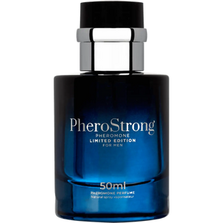 50ml PheroStrong Limited Edition for Men i blå glasflaska med silverlock.