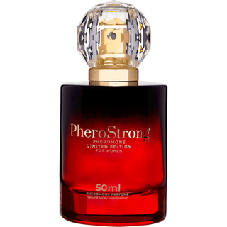 50ml PheroStrong Limited Edition för Kvinnor parfymflaska, klart glas med fasetterat transparent lock.
