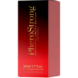 Röd och svart boxförpackning för PheroStrong Limited Edition för Kvinnor feromonparfym, 50ml.
