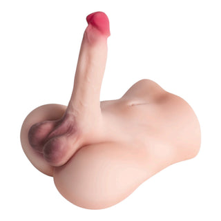 Onanihjälpmedel i silikon för män i hudfärg, utformat som en överkropp med fastsatt penis och testiklar, väger 2,8 kg.