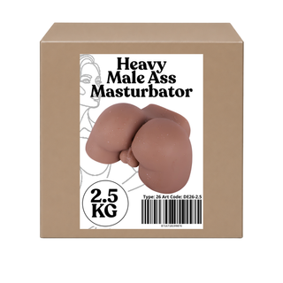 Brun låda med etiketten ”Masturbator Rumpa XXL 2,5 kg”, tillverkad av TPE-material och försedd med en analöppning.