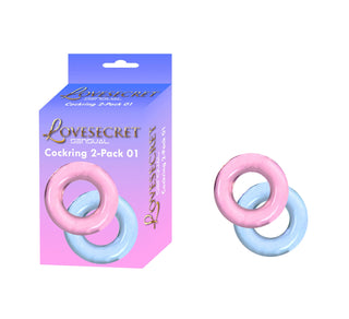 Cockring Duo Pink/Blue har två sammanlänkade pastellfärgade ringar, en rosa och en blå, utformade för mångsidig njutning.