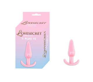 En rosa Slank buttplug tillverkad av TPE-material, med pastellrosa och blå förpackning märkt T-Plug 09 Buttplug 12 cm.