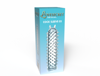 En blå låda märkt LS39 Ribbed Penissleeve visar en genomskinlig penissleeve, som framhäver denna återanvändbar sexleksak utformad för extra textur och njutning.