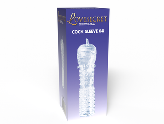 Lila låda märkt LS40 Ribbed Penissleeve, med en bild av en ribbad, transparent penissleeve - en återanvändbar sexleksak utformad för att öka känslorna.