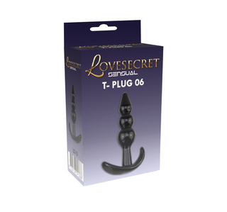 En låda märkt T-Plug 08 Buttplug 9 cm med en bild av en svart analplugg på förpackningen, vilket framhäver dess nybörjarvänliga design.