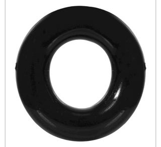 En Cockring Duo Clear/Black, formad som en ring och tillverkad av svart gummi, visas mot en vit bakgrund.