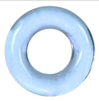 Cockring Duo Pink/Blue, en genomskinlig penisring i glas med donutform, visas på en vit bakgrund.