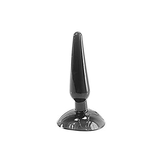 Analplug 01 Sugpropp 11 cm är en svart analplugg tillverkad av kroppssäkert TPE med en utsvängd bas, som visas upprätt på en vit bakgrund - idealisk för nybörjare.