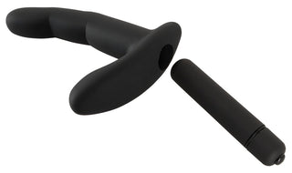 Prostata / G-punkt Vibrator - 13 cm är en svart prostatamassager gjord av silkeslen silikon, med en böjd design och ett extra vibrerande kulfäste, som visas mot en vit bakgrund.