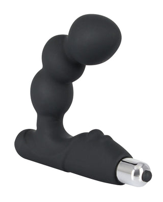 Prostatamassören från You2Toys, känd som Rebel Bead-Shaped, är en prostatamassager i svart silikon med en böjd design, metallisk spets och vibrationsmassagefunktion mot en vit bakgrund.