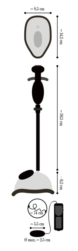 Illustration av en trombonmute med detaljerade mått i centimeter, med olika komponenter och etiketter, liknande ett precisionsverktyg som 14 cm Vagina Pump Med Vibration.