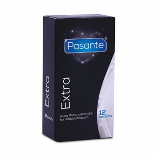 Pasante - Extra Safe 12:a låda med kondomer, med extra tjocklek och smörjning för ökad säkerhet och komfort.