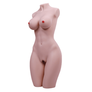 Inspirerad av Virgin Sexdoll 3D-designen står en rosa-tonad kvinnlig överkroppsskulptur elegant mot en vit bakgrund och visar en realistisk form utan huvud, armar eller ben.