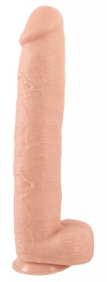 Realistisk Dildo Med Pung - 42 cm erbjuder en kötttonad, texturerad PVC-yta för en autentisk upplevelse.