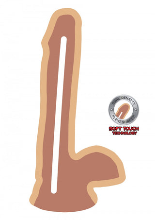 En vertikal, fallisk illustration har en Soft Touch Technology-cirkellogotyp, som förkroppsligar den eleganta designen av Dildo - Naturskön Get Real 17 cm.