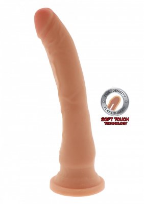 Dildo - Naturskön Get Real 23 cm är en realistisk, köttfärgad leksak gjord av mjuk TPE och har en säker sugbas mot en ren vit bakgrund.