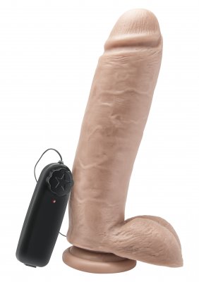 Get Real Dildo Med Vibrator 25,5 cm står upprätt på en platt bas och har en fjärrkontroll. Nu vattentät kombinerar detta beige underverk bekvämlighet med verklighetstrogna detaljer för en förbättrad upplevelse.