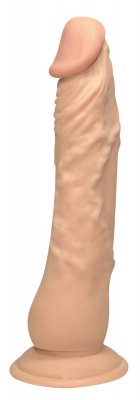 European Lover 23cm Sugproppsdildo har en realistisk design med ett uttalat huvud, strukturerat skaft och en robust sugpropp för säker placering på sin platta bas.