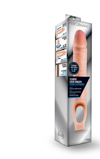 En låda med 26 cm Penis Sleeve har detaljerade produktbilder och nyckelfunktioner på förpackningen. Denna realistiska sexleksak förbättrar upplevelser och passar perfekt med vattenbaserade glidmedel för optimal komfort och njutning.