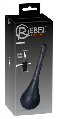 Förpackningen till Anal dusch rengöring rumpan har en elegant svart design med produktbild och text, vilket framhäver dess syfte med att förbättra intim hygien och sensuell njutning.