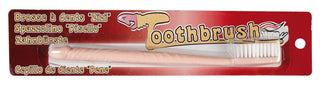 Den röda "Penis Formad Tandborste"-förpackningen, märkt "tandborste" på flera språk, ger en global touch till din tandvårdsrutin.