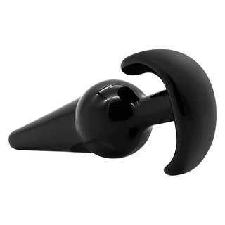 Svart öronsnäcka med en elegant, böjd design som påminner om premiumartiklar från Analträning Ankar Buttplug 4-pack, med en framträdande, glänsande vingformad stabilisator för ultimat komfort.