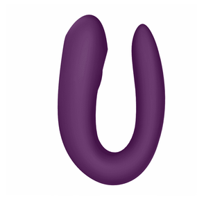 Satisfyer Double Joy, en elegant designad lila U-formad produkt, sticker ut mot en vit bakgrund.