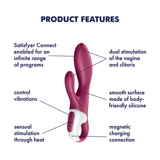 Kaninvibrator i lila silikon med dubbel stimuleringsdesign, slät finish och magnetiska laddningskontakter.