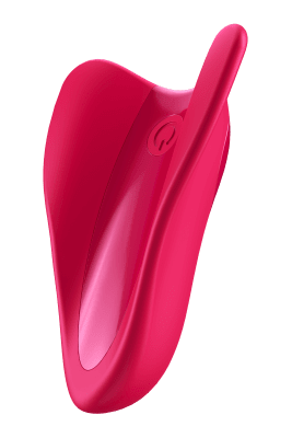 Satisfyer High Fly är en röd och rosa nöjesleksak med en abstrakt, kronbladsliknande form och en smidig, ergonomisk design; den är vattentät och perfekt för alla tillfällen.