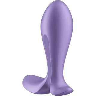 Satisfyer Intensity Plug App är ergonomiskt utformad i lila silikon med en böjd form och utsvängd bas för säker användning, och erbjuder olika vibrationsmönster för att förbättra din upplevelse.