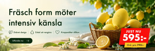 Lemon sugvibrator i gul silikon bland färska citroner med sommarkampanj – just nu 595 kr hos Taboo.