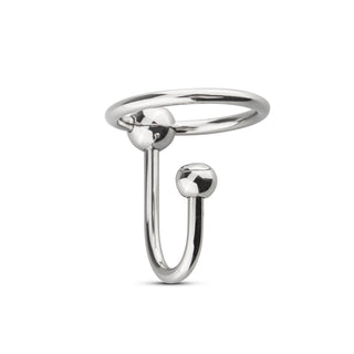 Metal Sperm Stopper är ett elegant, silverfärgat tillbehör med en cirkulär bas och dubbla sfäriska knoppar, perfekt för att lägga till elegans till din BDSM-samling.
