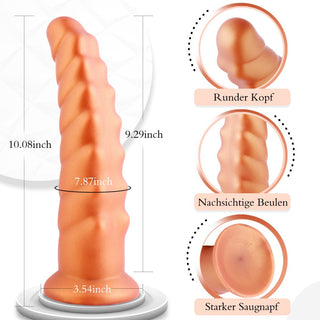 Hismith Artropodildo 25 cm är en orange texturerad premium silikonleksak med sugkopp. Den har mått och detaljer på tyska, som kombinerar en unik design med funktionalitet för en förbättrad upplevelse som en högkvalitativ silikondildo.