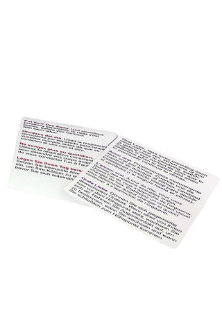 Två vita instruktionskort med svart och lila text från produkten "Sexspel - Tantric Sex" överlappar varandra i perfekt harmoni och antyder subtilt tantriska tekniker.